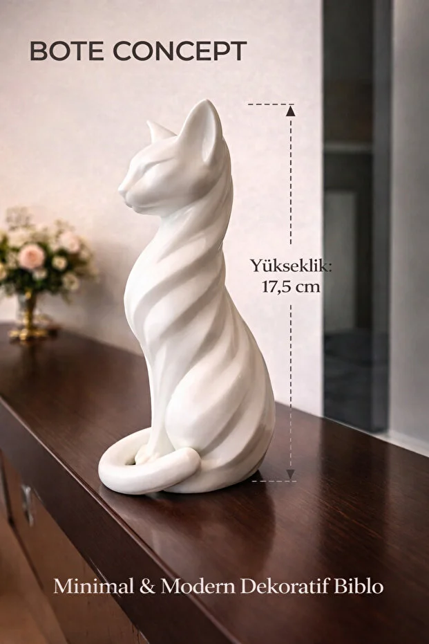 Dekoratif Beyaz Kedi Biblosu | Modern & Minimal Ev Ofis Masa Dekoru